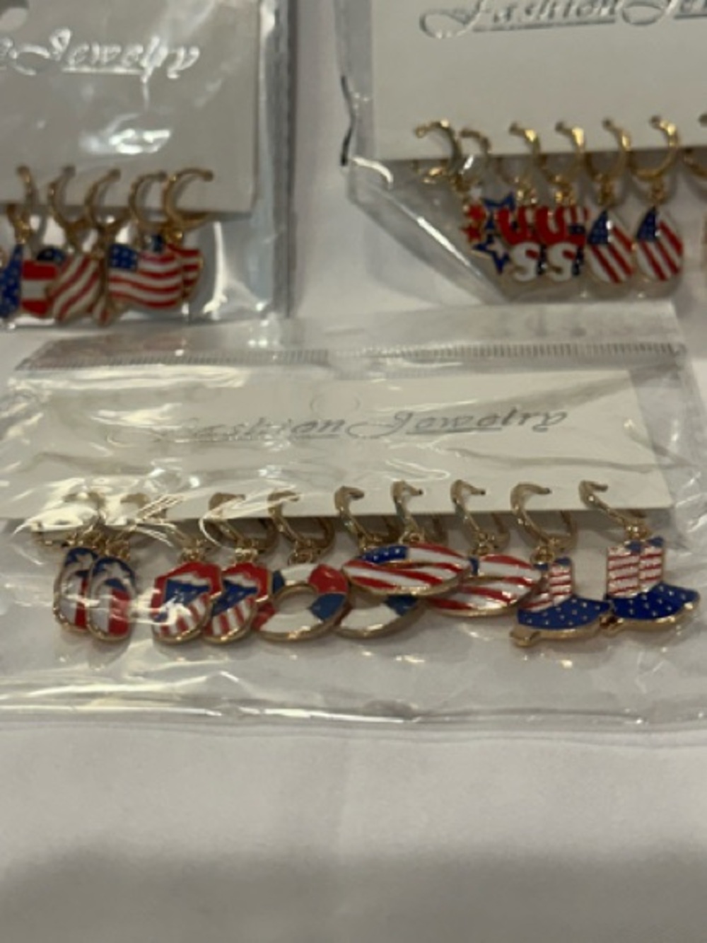 3 pk Fashion Jewelry Red, White & Blue Enamel Flag Charm Earrings